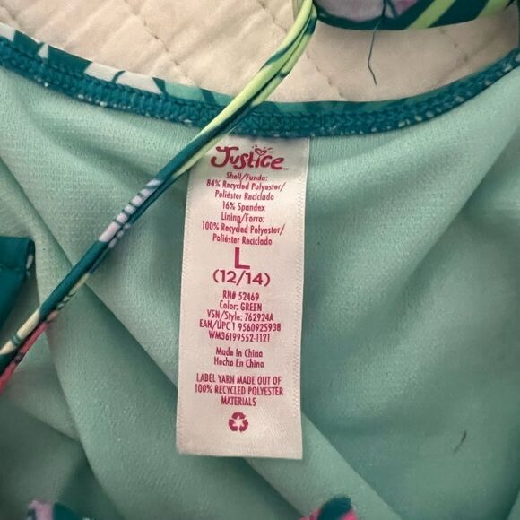 Girls Justice 3 piece set swim suit teal and floral and shorts size Large - Picture 4 of 15